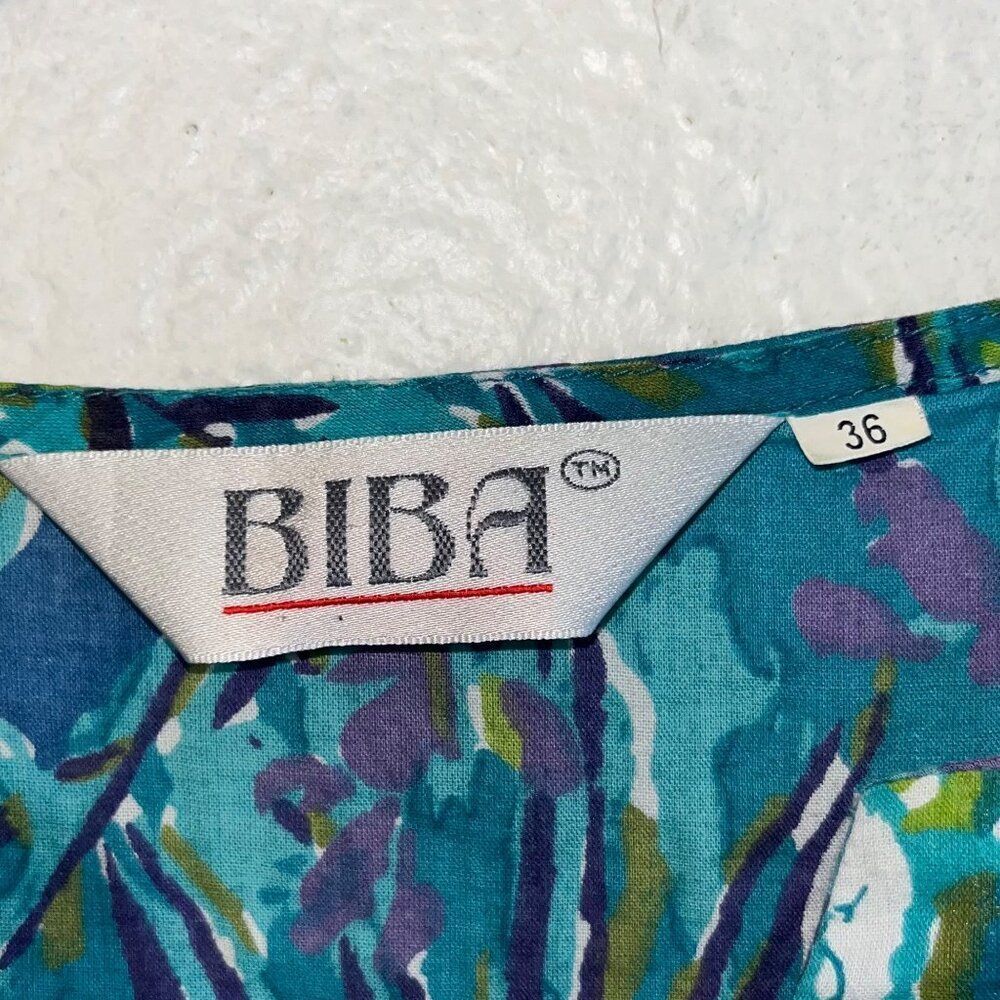 Biba Short Dress Kaftan Beach Cover Up V-Neck %100 Cotton Floral Print Size US M - Picture 5 of 9
